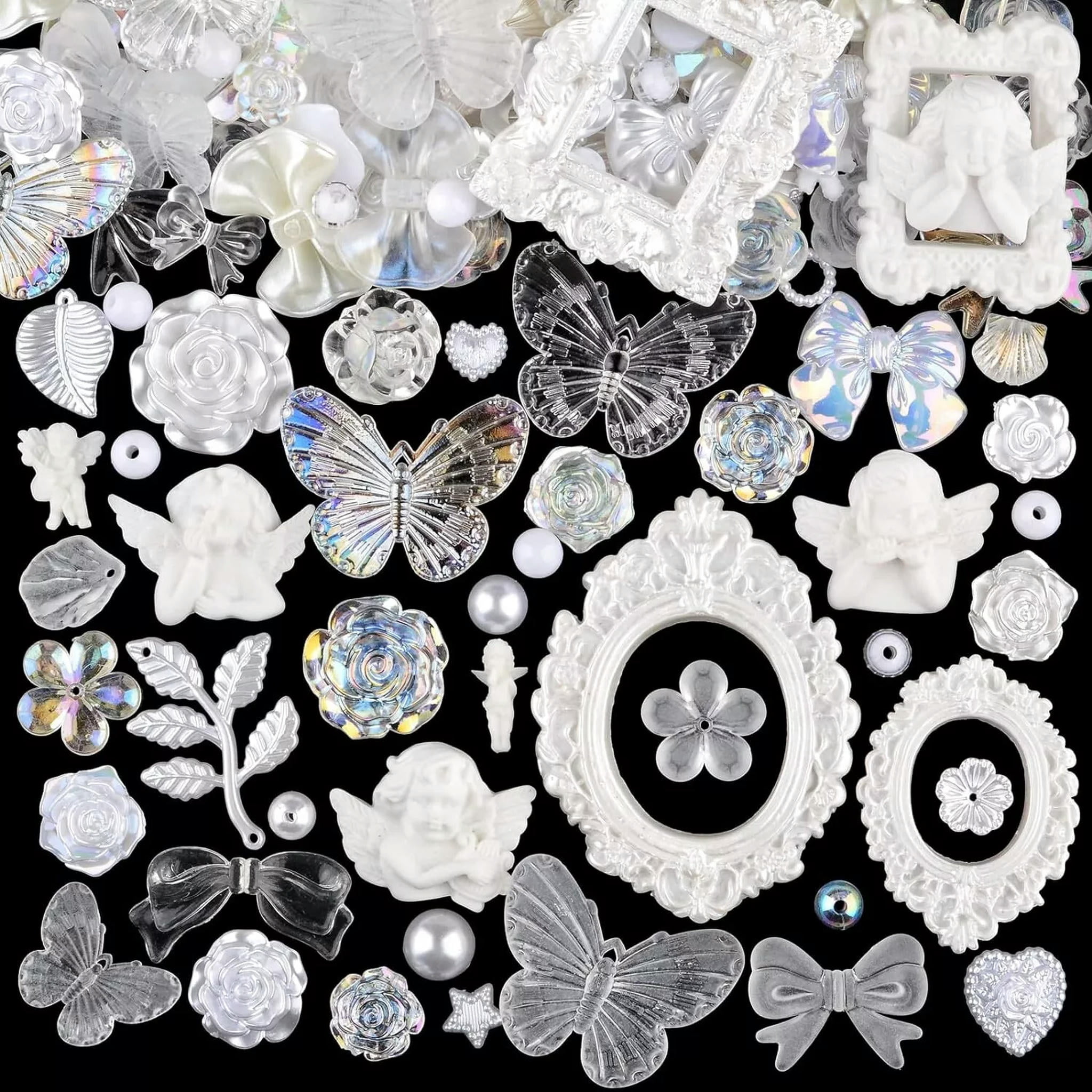 U8MO Resin Cabochons Butterfly Slime Charms White Gray Bulk Assorted Lot 350pcs