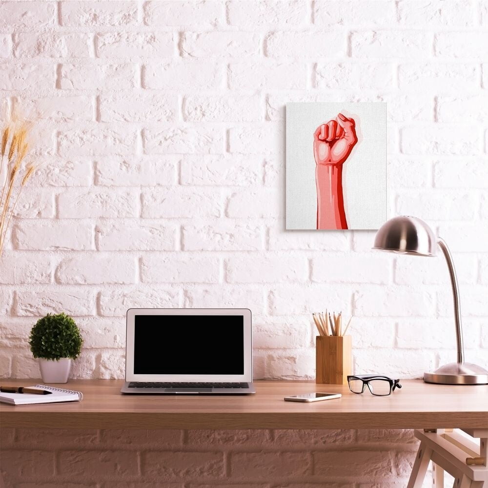 Stupell Industries Modern Pop Raised Fist Patterned Shadow Red White Canvas Wall Art Design by Grace Pop, 30" x 40"