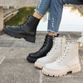 thumbnail image 1 of LOVZFMLL Bottes pour Femmes Bottes de Combat à la Cheville à Lacets Bout Rond Sangles Ajustables Talon Bas Épais Bottes Classiques d'Automne Hiver, 1 of 5