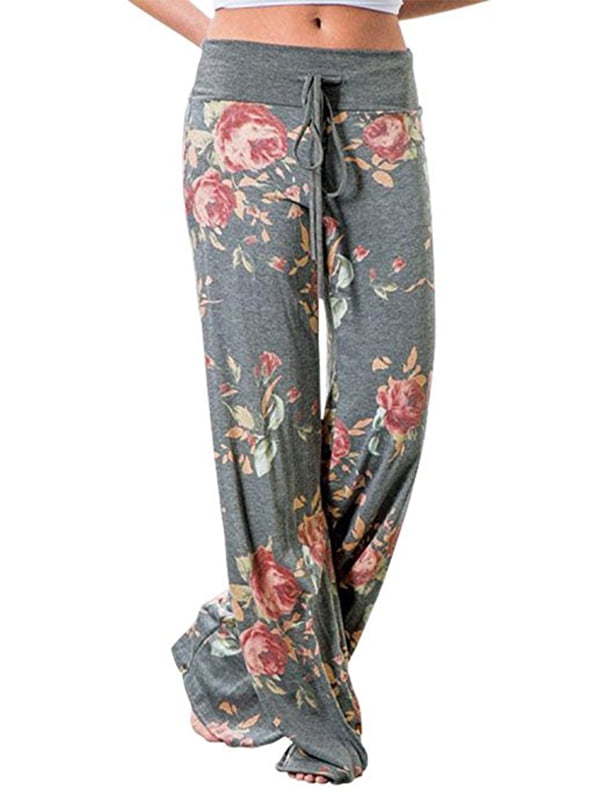 DYMADE Women's Casual Pajama Pants Floral Print Drawstring Wide Leg ...
