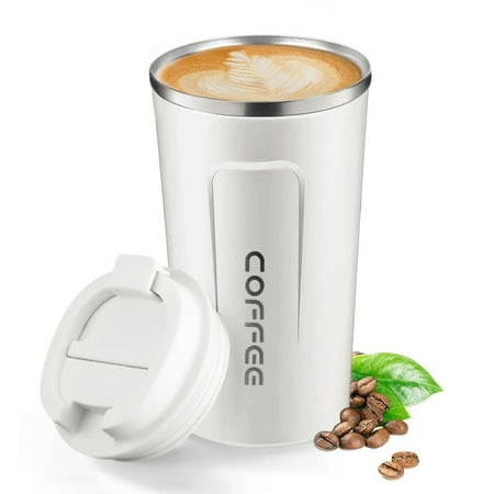 

510ML Stainless Steel Car Coffee Cup Leakproof Insulated Cup Car Portable Travel Coffee Mug White