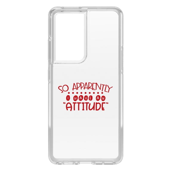 DistinctInk Clear Shockproof Hybrid Case for Galaxy S21 ULTRA 5G (6.8" Screen) - TPU Bumper Acrylic Back Tempered Glass Screen Protector - So Apparently I Have An Attitude - Red