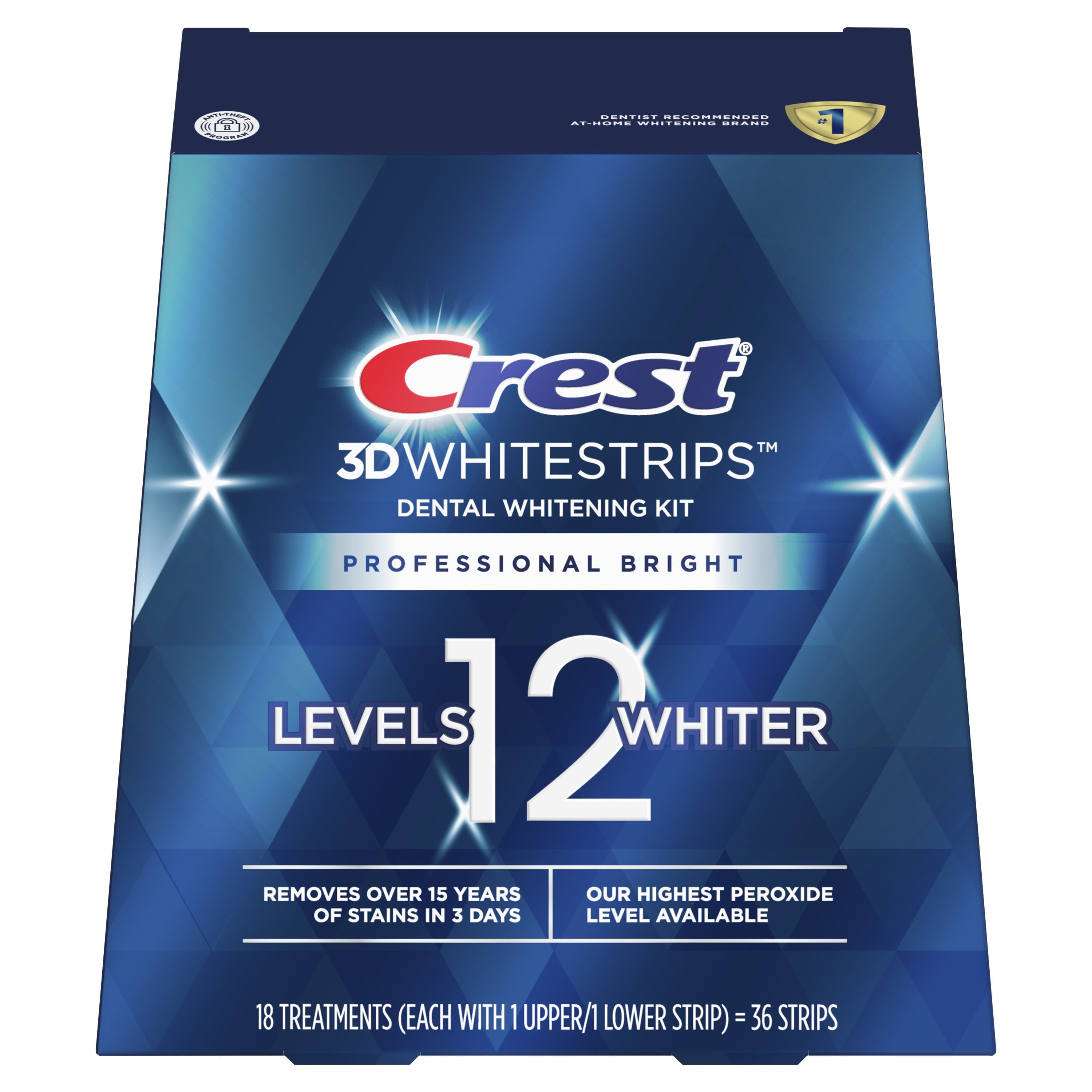Crest 3DWhitestrips Professional Bright At-home Teeth Whitening Kit, 18 Treatments