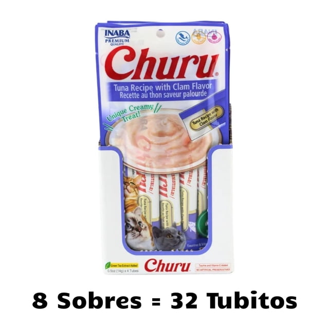 Exhibidor 8 Sobres Churu Atún con Almeja Sobre con 4 Tubos de 14 g