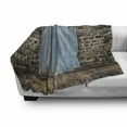 thumbnail image 3 of Rustic Soft Flannel Fleece Throw Blanket, Stone Wall of Dated Closed Barn Gothic Medieval European Urban City Town Scenery, Cozy Plush for Indoor and Outdoor Use, 50" x 70", Blue Grey, by Ambesonne, 3 of 6