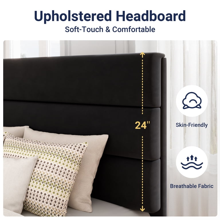 Allewie Twin Platform Bed, Velvet Upholstered Headboard photo 4