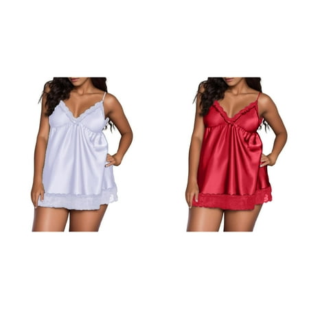 (2-Pack) Kcodviy Nightdress Lace Size for Women Nightwear Sleepwear Underwear Plus Short Sleeve Christmas Pajamas for Couples Valentines Day for Women Bodysuit Valent