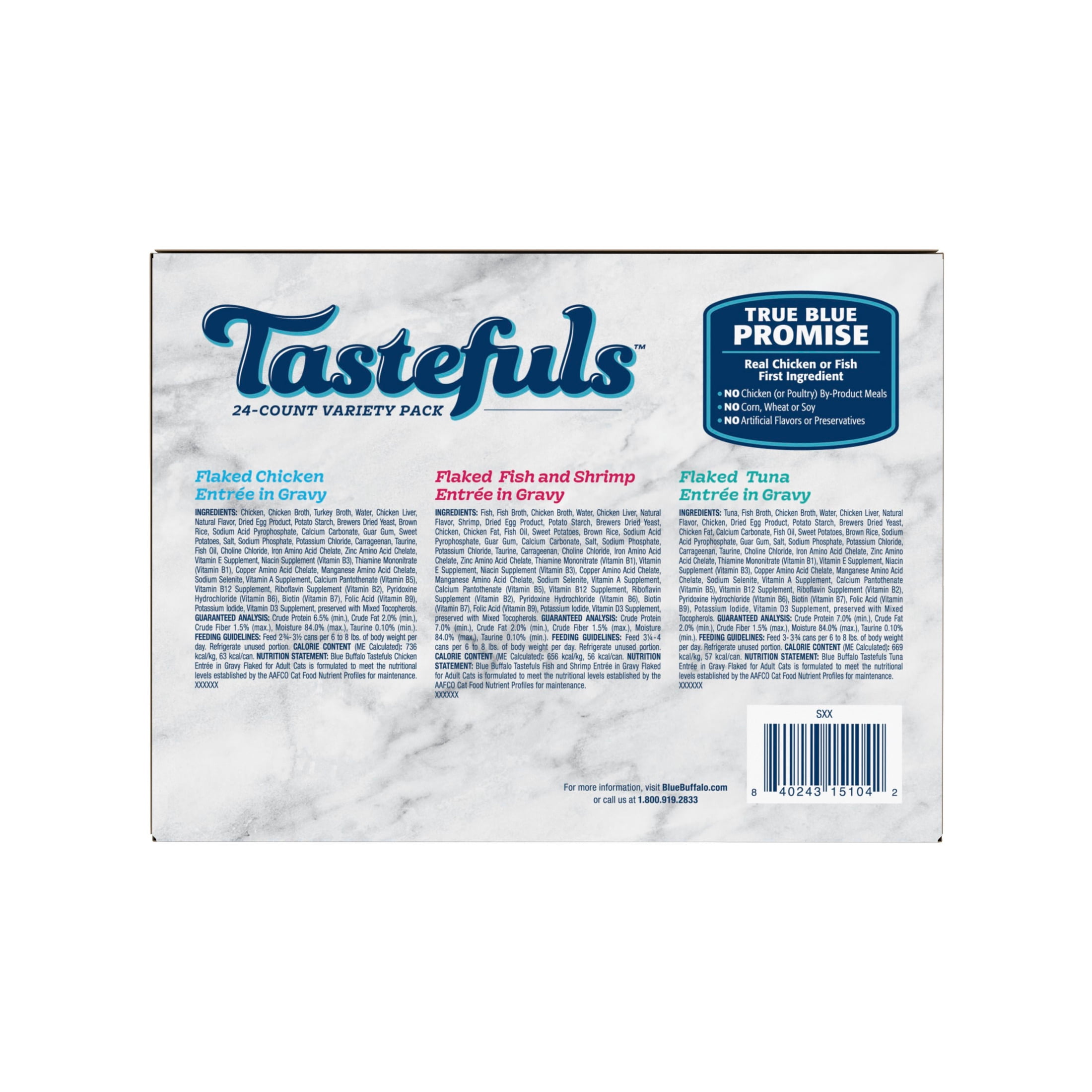 Blue Buffalo Tastefuls Adult Cat Wet Food, Flaked Entrées in Gravy, 3oz, 24ct Variety Pack