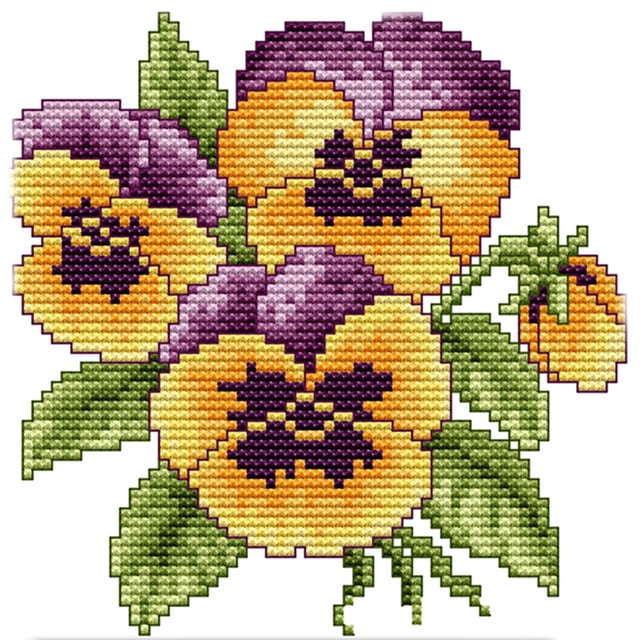 Kit Punto Cruz Con Flores Impresas 14 Quilates Bordado Parcial Pensamiento (17x17 Cm)