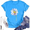 thumbnail image 4 of Hauts d'Été pour Femmes, Blouses Décontractées Élégantes 2024, T-Shirts à Manches Courtes Imprimés, Col Rond, Ample, Bleu, 4 of 5