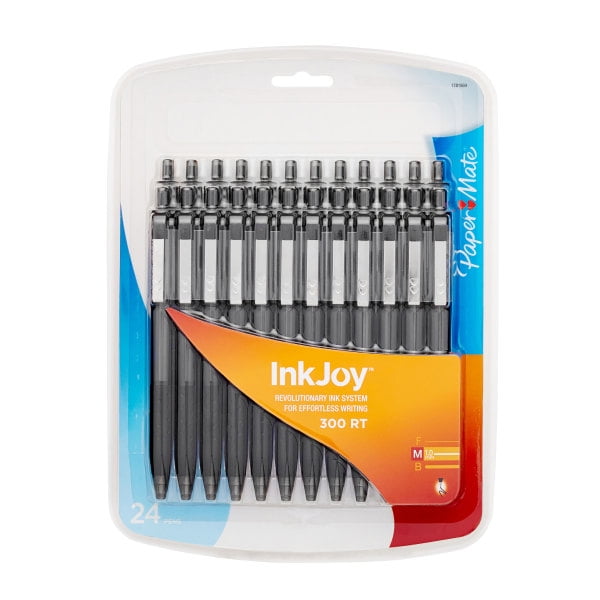 Paper Mate® InkJoy™ 300 RT Retractable Pens, Medium Point, 1.0 mm, Clear Barrels, Black Ink, Pack Of 24