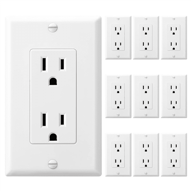 10 Pack Prises Électriques Résistantes à l'Inviolabilité avec Plaque Murale, 15A 125V, Auto-Mount
