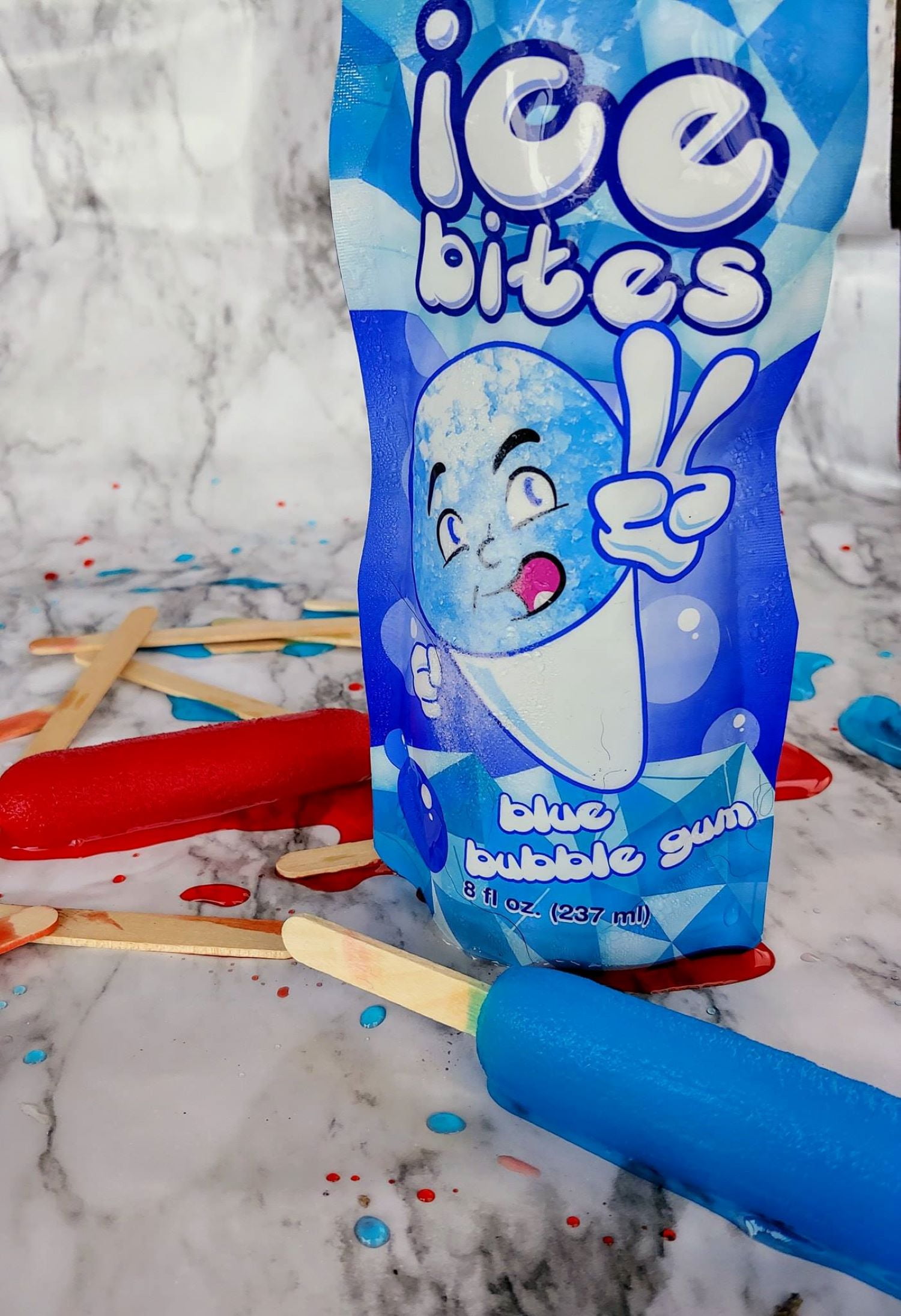 (12 pack) Ice Bites Flavored Ice Snowcone on The Go, Bubble Gum, 8 fl oz, 1 Count, Gluten-Free