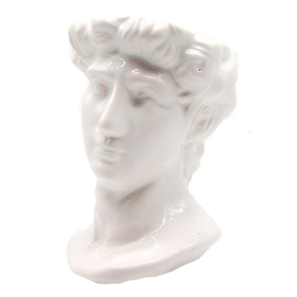 Maceta Cabeza Griega David Esmaltada De Cerámica Blanca