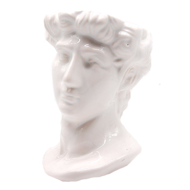 Maceta Cabeza Griega David Esmaltada De Cerámica Blanca