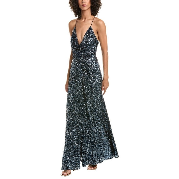 Halston womens  Manon Sequin Gown, 14, Blue
