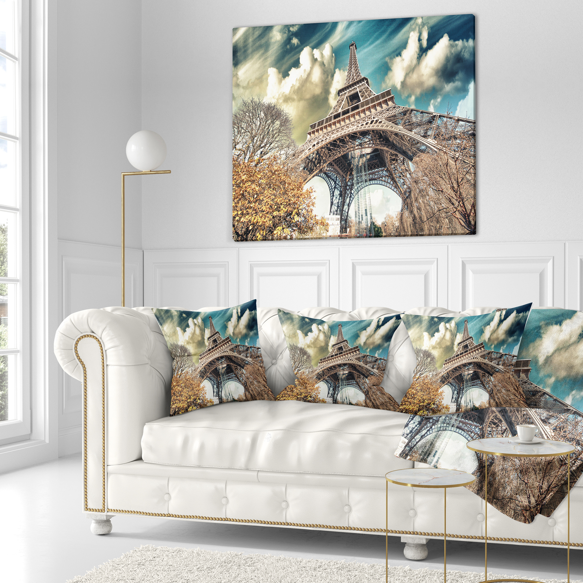 Designart Street View of Paris Eiffel Tower - Cityscape Digital Throw Pillow - 18x18
