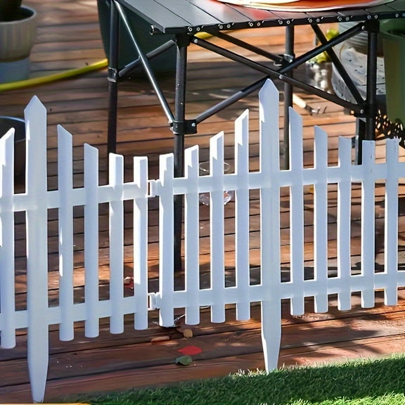 12-Pack White Plastic Garden Fence - Durable Picket Border for Lawn/Flower Beds - Weather-Resistant & Easy Assembly (Outdoor Decor)
