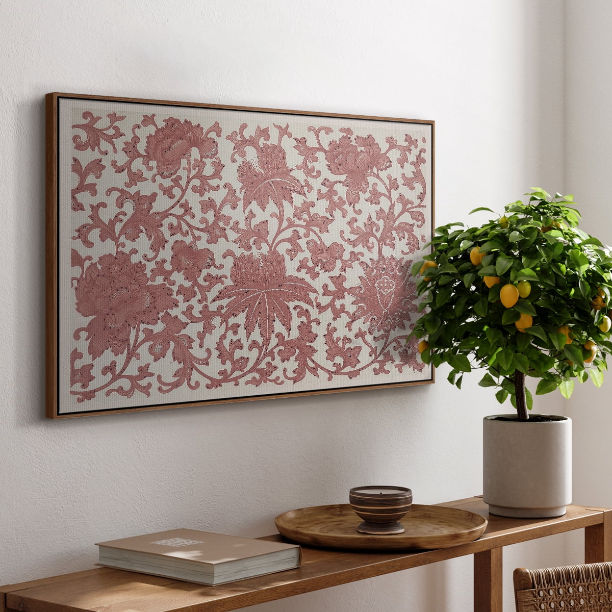 Vintage Abstract Print-XXVIII Framed in Walnut Wood Gallery Wrapped Canvas 25 in. x 37 in.