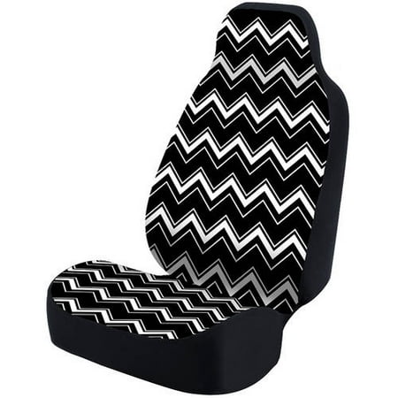 Black Ultra Suede - Coverking Universal Seat Cover Fashion Print, Ultra Suede, Chevrons White and Black Background with Black Interlock Backing