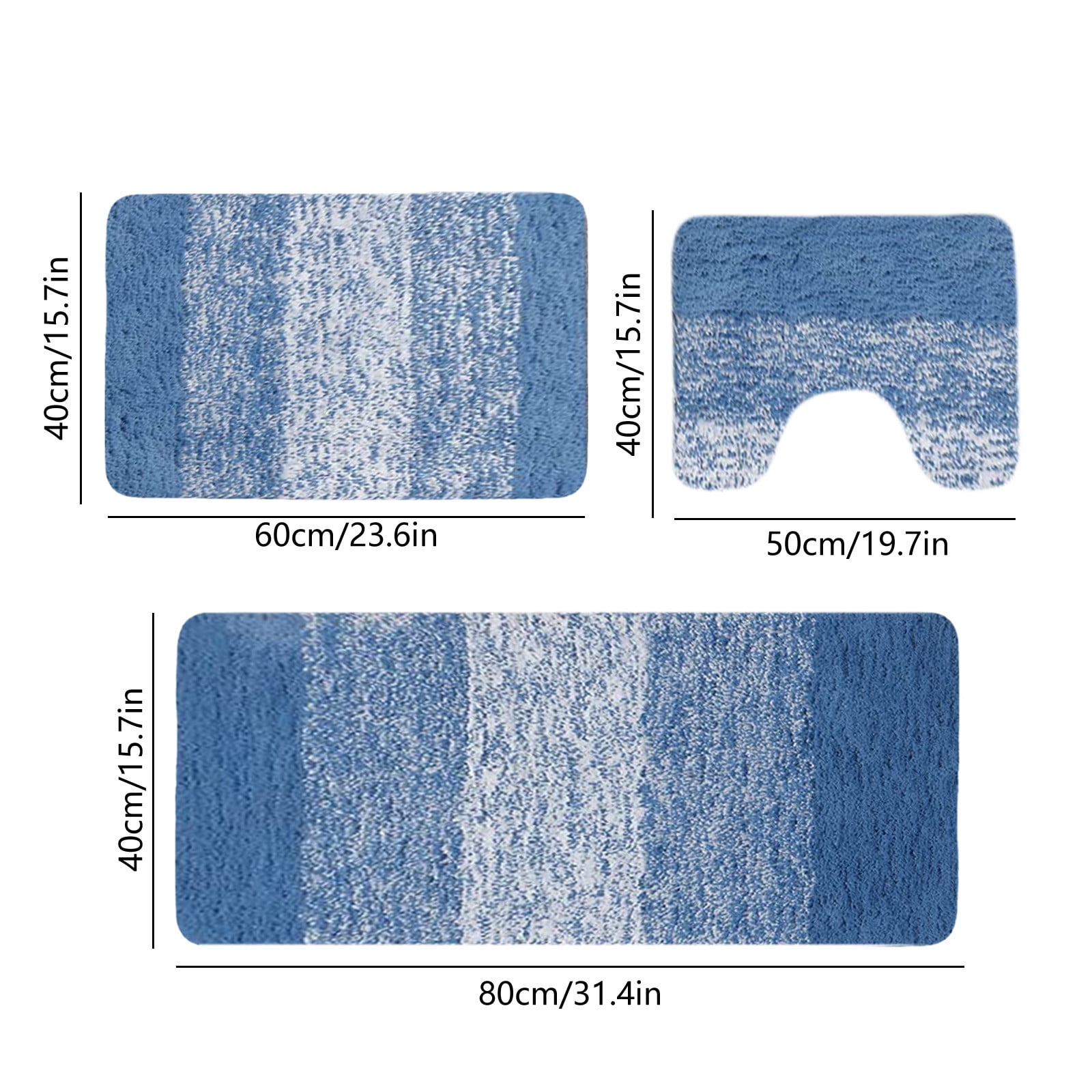 3Pcs Thick Bathroom Rugs Set 3 Piece Soft Absorbent Bath Rugs, Microfiber Bath Mats and U-Shaped Contour Toilet Rug with Non-Slip Backing Bath Rug Sets Thick Floor Mat,Bathroom Sets for Bathrooms