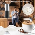 thumbnail image 2 of Milk Frother Handheld, Electric Coffe Frother, Drink Mixer with Stainless Steel Frother Stand, Mini Foam Maker, Electric Whisk for Milk Coffe Matcha Latte, Battery Operated, Black Silver, 2 of 7
