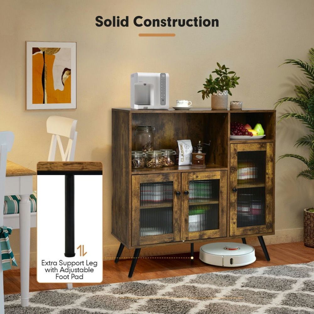 Finihen Kitchen Storage Cabinet, Buffet Sideboard, Buffet Kitchen Storage Cupboard with Glass Door and Adjustable Shelves, for Dining Room, Kitchen, Living Room, Rustic Brown Finihen Kitchen Storage Cabinet, Buffet Sideboard, Buffet Kitchen Storage Cupboard with Glass Door and Adjustable Shelves, for Dining Room, Kitchen, Living Room, Rustic Brown