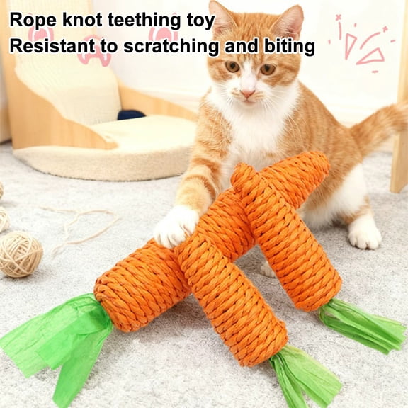 mdesiwst Carrot Cat Teething Toy Bite Resistant Pet Sisal Rope Chew Toy Kitten Dental Health Teeth Cleaning Interactive Boredom Toy