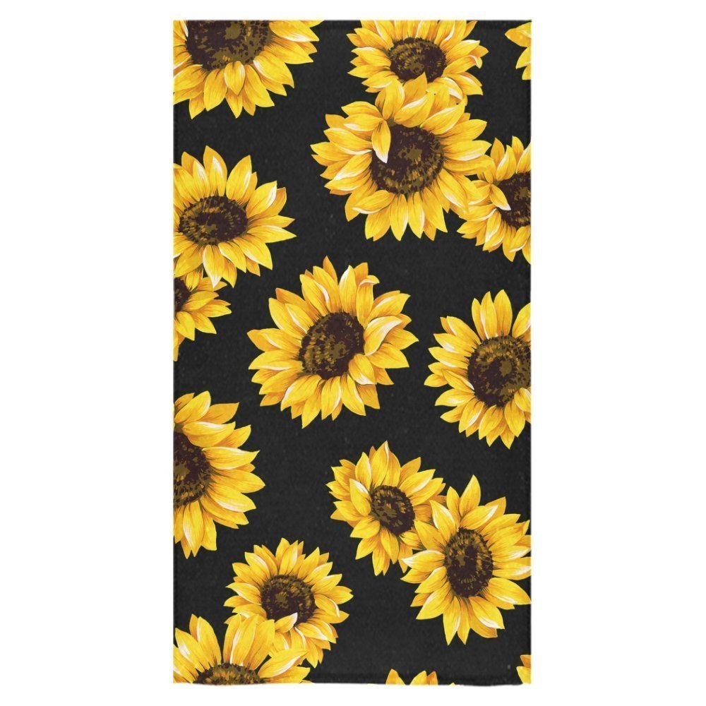 ZKGK Sunflower with Black Background Bath Towel Towel Beach Towel