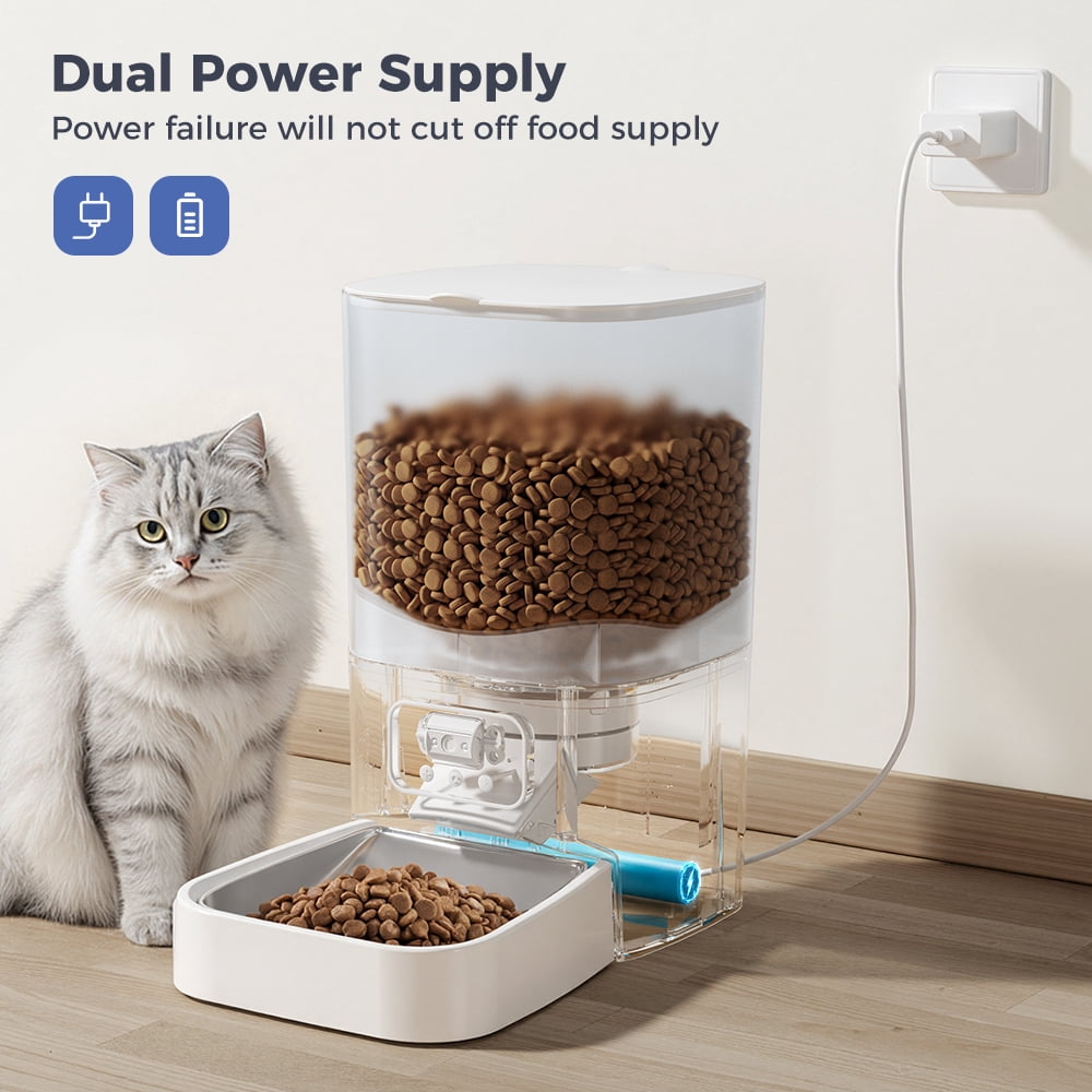 Automatic Cat Feeder with Camera & Night Vision, DOMIPET WiFi Cat Food Dispenser Dog Timed Feeder Two-way Audio 6L Pet Feeder for Cat/Dog, APP