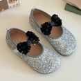thumbnail image 4 of Dakaela Toddler Girls Dress Shoes Flower Mary Jane Ballet Flats Bowknot Rhinestone Slip on School Uniform Princess Loafers Silver 5.5, 4 of 5