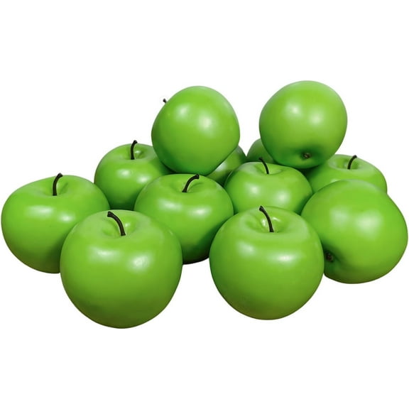 Fake Fruit Artificial Apples for Home Kitchen Table Basket Decoration (Medium Green Apples 12pcs)