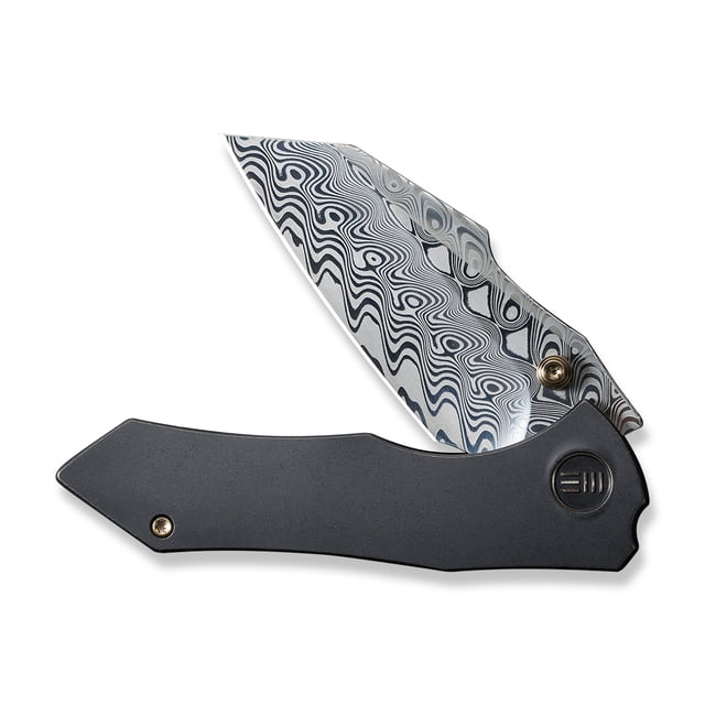 WE Knife High-fin Frame Lock 22005-DS1 Damasteel Black Titanium Pocket Knives Cuchillo
