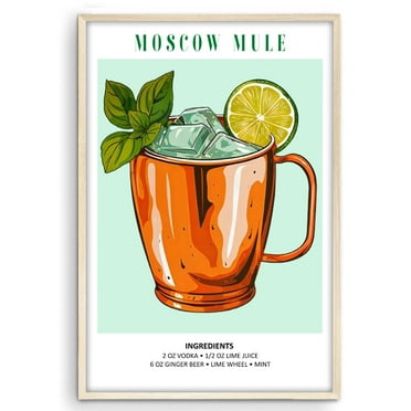 Eastern Print Moscow Mule Cocktail Poster Art, Bar Cart Liquor Poster, Bar Art, Drinks Art Home Decor For Bar, Pub, Kitchen, Club, Cocktail Prints, Bar Posters (UNFRAMED) 8x12, 8x12