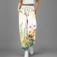 thumbnail image 2 of Fiaer Womens Sweatpants Floral Printed High Waisted Pants Baggy Plus Size Trendy Lace up Trousers with Pocket White XL, 2 of 4