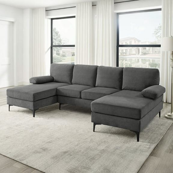 MOONMISS U-Shaped 4 Seats Sectional Sofa with Chaise for Living room, Gray
