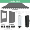 thumbnail image 6 of Pirecart 10' x 20' Pop up Canopy Tent Party Tent Outdoor Event Instant Tent Gazebo with 6 Removable Sidewalls and Carrying Bag, Adjustable Hight Canopy, Gray, 6 of 8