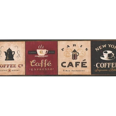 Retro Art Vintage Design Coffee Places Kitchen 7' L x 180'' W Food and Beverage Wallpaper