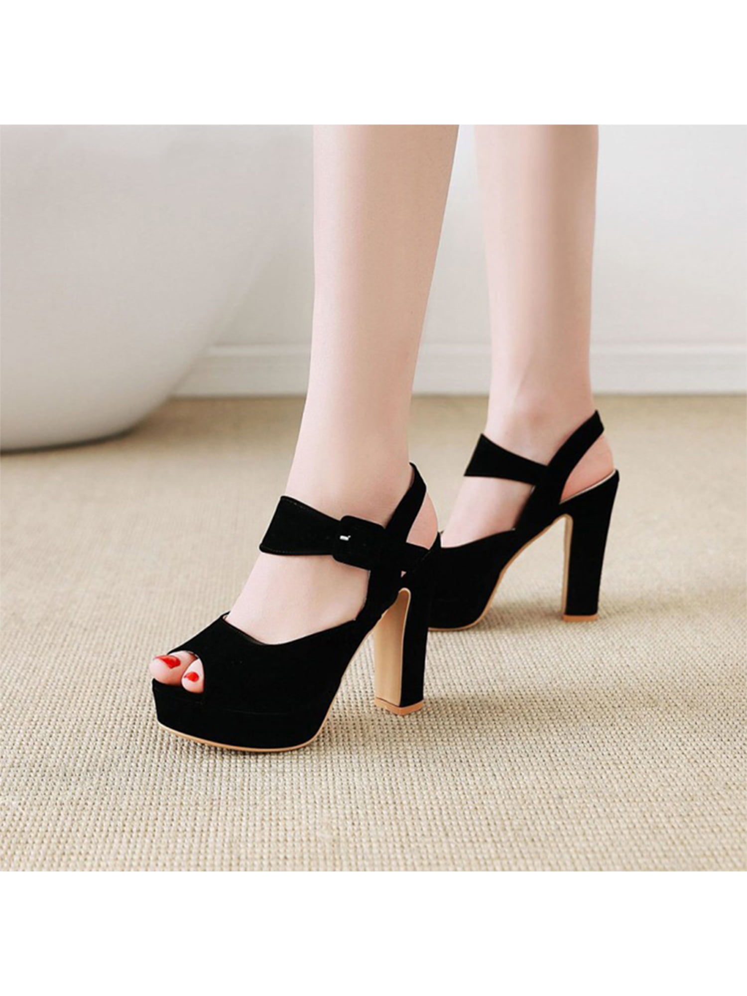 Women Shoes Open Women Breathable Casual Sandals Zipper Toe Heels Fashion  Women's High Heels Black 8 - Walmart.com