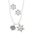 thumbnail image 1 of Delight Jewelry Silvertone Large Angled Rope Spinner Silver tone Snowflake Charm Necklace and Stud Earrings, 1 of 4