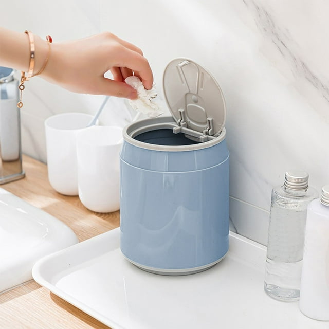 Bote de basura de escritorio con tapa | Mini cubo de basura con tapa abatible | Contenedor de residuos plásticos con sellado de olores | Anillo de compresión | para Escritorio, Cocina, Baño, Sala de