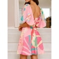 thumbnail image 3 of Women's Printed Square Neck Puff Sleeve Dress with Smocked Details Not Lined 100% Polyester Fabric Imported Casual, 3 of 8