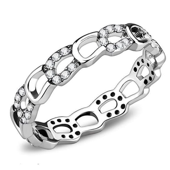 Women High Polished Stainless Steel Ring with AAA Grade CZ in Clear - Size 5