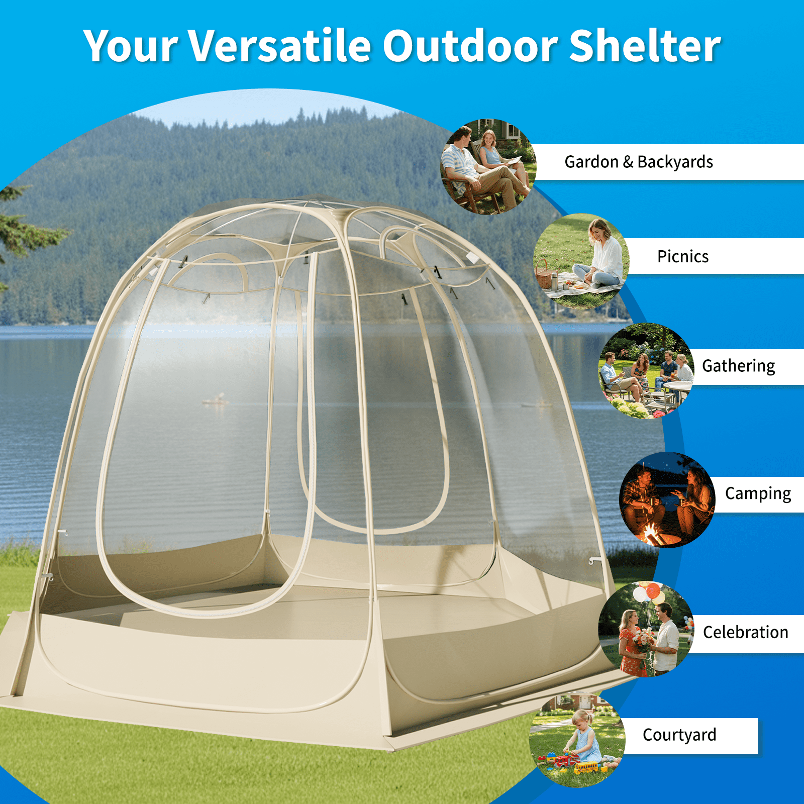TABU Pop Up Bubble Tent, Sports Tent for 8-9 People, Portable Weatherproof Clear Tent, 12 x 12 ft