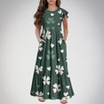 thumbnail image 2 of Tauxra Robe de la Saint-Patrick pour Filles Manches Courtes Col Rond Robe Décontractée Unie pour Enfants de 6 à 12 Ans Tenue Quotidienne Fête d'Anniversaire Printemps Été, 2 of 9