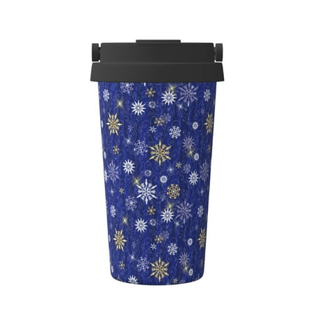 

KLL Golden Snowflakes Royal Blue Pattern Stainless Steel Vacuum Insulated Tumbler - Carry Insulated Coffee Mug - Reusable Insulated Cold Brew Iced Coffee Cup Thermos