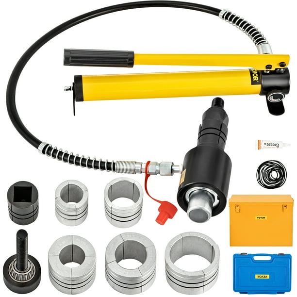 VEVOR Expansor de tubo de escape hidráulico, tamaño de 1-5/8" a 4-1/4", estirador de tubo hidráulico manual de 10 T con 4 troqueles y 2 estuches de almacenamiento para tubos de cobre y aluminio