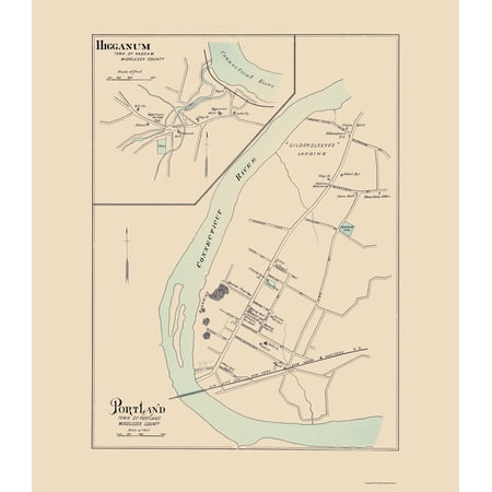 Historic City Map - Portland Higganum Connecticut - Hurd 1893 - Vintage Wall Art