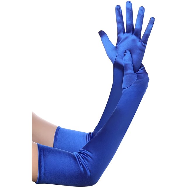 Long Opera Party 20s Satin Gloves Stretchy Adult Size Elbow Length,Royal Blue