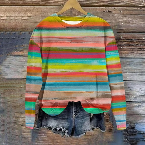 Spring Tops for Women Clothes under $5.00 Fashion Women's Casual Long Sleeve Round Neck Ladies Sweatshirt Tops Blouse(Multi-color,S)